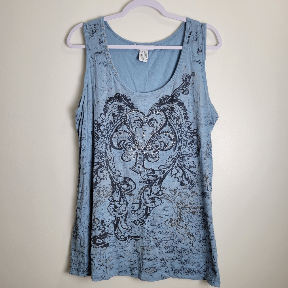 RXB Boho Y2K Vintage Retro Whimsigoth Stud Grunge Blue Tank Top XXL